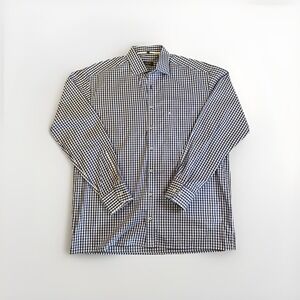 Mens Eterna long sleeve shirt Blue Gingham plaid 42 / 16 1/2 L cotton Oko-Tex